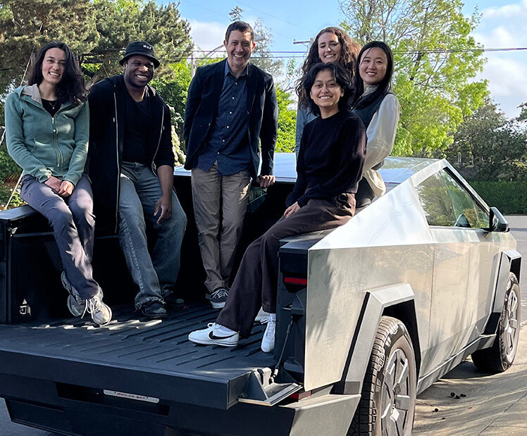 Hernande lab group members on a Cybertruck may 2025